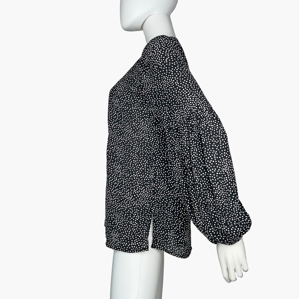 LOFT Polka Dot Long Sleeve 1/2 Button Up Blouse Top (Black/White | Size S) - Picture 3 of 8